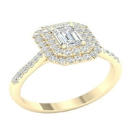 Имперски КТ ТДВ изумруден диамант Двоен ореол годежен пръстен в 10к жълто злато