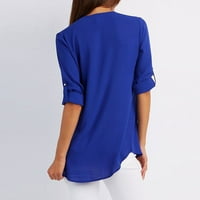 Женски модни ризи блузи зими ежедневни t- Разхлабени дълги ръкави плюс размер дълъг ръкав дамски върхове синьо л
