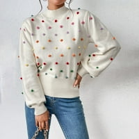 Huaai пуловери за жени за жени кръгла шия цветна топка плетен пуловер пуловер есенни пуловери за жени бежов l