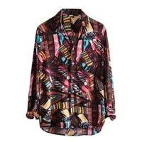 Ризи Rovga мъже есен и зимна ежедневна геометрична риза за печат с дълъг ръкав бутон Лапета риза за ежедневни печат с риза с дълги ръкави с дълъг ръкав стилни мъже ризи