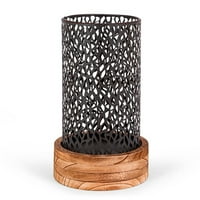 Гърсън 12. в Н метален Рустик Кафяв цилиндър фенер с дървена основа