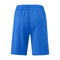Мъжки ежедневни средни къси панталони панталон твърд сплайс джоб джобни теглене на коляното къси панталони сини xl