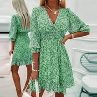 Дамски рокли печатни Коляното дължина обвивам лакът дължина ежедневни лято в-врата рокля зелен ШЛ
