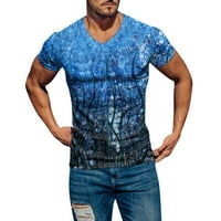 Ризи за мъже спортен тънък мек лек v шия тениска с къс ръкав синя xl