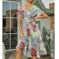 Жени лято ежедневни къси ръкави с v-образно деколте флорални рокли тънък рокля с ранен достъп сделки Подарък за възрастни страхотни подаръци за по-малко