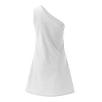 IOPQO Небрежни рокли за женско бельо с едно рамо мини рокля лятна ежедневна рокля без ръкави женска небрежна рокля бяла l