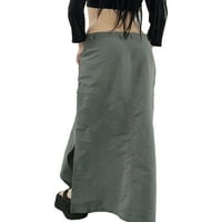 Biekopu жени Небрежна пола улично облекло, твърд цвят широк подгъв с разцепена пола с дълъг товар, сив
