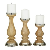 Свещ Новограц Сребърен дървен свещник, комплект от 3