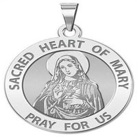 Свещено сърце на Мери Религиозен медал - в размер на никел -Solid 14k бяло злато