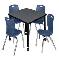 Кий 30 квадратна регулируема по височина мобилна класна стая-сива и Анди 12-в стек столове-Тъмно синьо