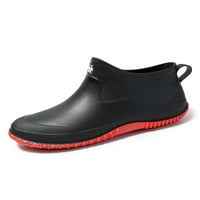 Glookwis Мъжки дъждовни ботуши плоски работни обувки Плъзнете върху ботуши жени или мъже водоустойчиви износване Удобен комфортен нисък топ черно- 9