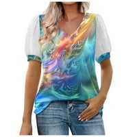 Дамски ежедневни хлабави ризи в шия с къс ръкав бутер ръкав Принт топове Тениски Многоцветни с