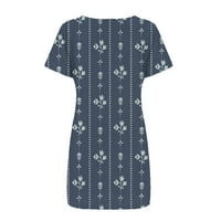 Dyegold тениска рокли за жени ежедневни къси ръкави Crewneck Флорално отпечатано лято сладък слънчев разтворител Fit Midi рокля