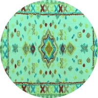 Ahgly Company Machine Pashable Indoor Round Oriental Turquoise Blue Traditional Area Rugs, 6 'кръг
