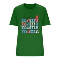 ублик Бейзбол Мама ризи за жени кръг врата тениска пуловер печат свободни върхове за мама подаръци къс ръкав