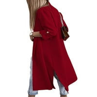 Открит женски фронт дълъг жилетка свободно ежедневно сплит подгъва палто отговаря на якета