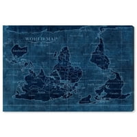 Уинууд студио карти и знамена стена изкуство платно отпечатъци 'обърната карта на света' световни карти-синьо, синьо