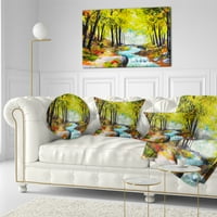 Река дизайнарт в зелена Есенна гора - пейзажна живопис възглавница за хвърляне - 12х20