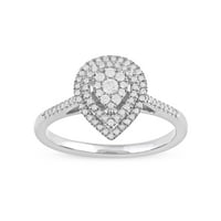 Империал 1 3кт ТДВ диамант 10к Бяло Злато круша форма клъстер ореол годежен пръстен