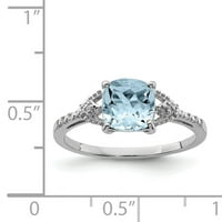 Стерлинги сребро родиево покритие диамант и Аквамарин пръстен. Гем вт-1.09 КТ