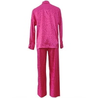 Дамски Леопард шарени Жакард хлабав ръкав риза + Еластичен колан панталони комплект тоалети горещо розово