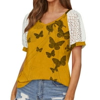 Дамски блузи с къс ръкав Дамски Плюс Блуза Секси отпечатани лято в - Деколте ризи топове жълто с