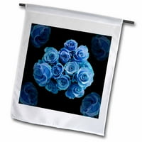 3дрос замечтано богат букет от синя роза, заобиколен от четири рози на черен фон-градинско знаме, от