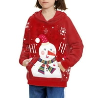 Хай-хай Коледа снежен човек новост цветни деца с качулка, кръг врата качулки с джобове, качулки Пуловер графичен дизайн модерен случайни двойки суитчър годни 14-16г