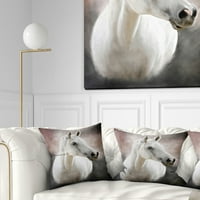 Дизайнарт красива бяла възглавница за хвърляне на кон - животно - 18х18