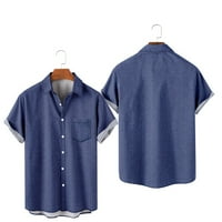 Хавайска риза Плътен цвят печат случайни къс ръкав Бутон надолу хавайска риза летни плажни ризи за баща съпруг гадже