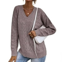 Пуловери Небрежни модел обикновен V Врат дълъг ръкав Женски пуловери