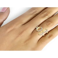 Бял диамантен акцент 14-каратово злато върху сребърен разлят джолан отворен пръстен