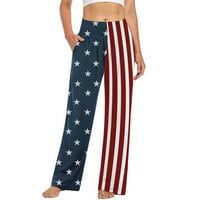 Жени с висока талия йога панталони удобни салони пижама отдолу с джобове независимост ден флаг отпечатък