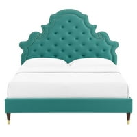 Tufted Platform Bed Frame, Twin Size, Velvet, Teal Blue, Modern Contemporary Urban Design, спалня Master Guest Suite