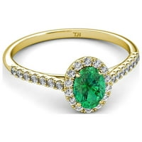 Овал 7x Emerald & Diamond Halo годежен пръстен 1. Карат TW в 14K жълто злато.size 5.5