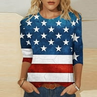 Ауфмер клирънс Дамски върхове Ръкав американски флаг риза, дамски модни Печатни тениска блуза със средна дължина Около врата ежедневни върхове обратно към колежа