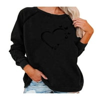 Елелунни жени дълъг ръкав хлабав тениска пуловер суитчър сърце Принт топове Черен 2хл