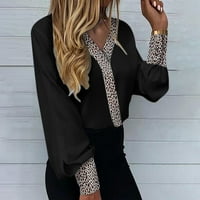 Жени леопардови печат с разгънат ръкав с дълъг ръкав за риза с v-образно деколте блузи върхове hot6sl4869375