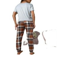 Дамски пижама комплекти Многоцветен случайни каре кръг врата Панталони Комплекти къс ръкав