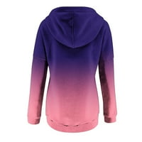 Женски дълги ръкави Женски моден отпечатан джоб блуза блуза ежедневни върхове пуловерна качулка качулки лилаво 10