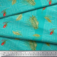 Soimoi Green Japan Crepe Satin Fabric Rose Bud & Leaves Decor Fabric Printed Yard Wide
