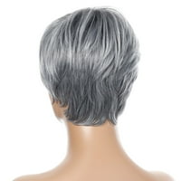 Women Party Wig Natural Silver Grey Short Hair Stopystant Full Wigs Косплей