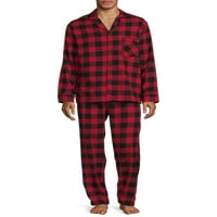 Ханес мъжки и големи мъжки памучен фланел пижама комплект, 2-парче с голям & висок оразмеряване