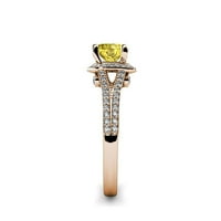 Жълт сапфир и диамант Si2-I1, G-H Halo годежен пръстен 1. CT TW в 14K розово злато