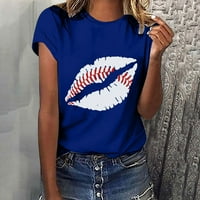 Жените Смешно Бейзбол печат Топ клирънс с къс ръкав върхове рокля летни дрехи Около врата ризи случайни тениска за жени Бейзбол печатни тениски Модерен Тъмно синьо, М