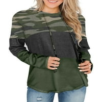 Дамски ежедневни блузи с дълъг ръкав ивица цвят блок Шнур качулки хлабав пуловер суитчър върхове