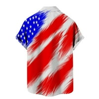 Мъжки ризи на Eczipvz Американски флаг Бутон с ризи за мъже, американски флаг с къс ръкав Патриотична хавайска риза тънък прилепнал плаж лятна риза диня червено, 3xl