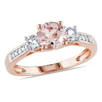 Женският 1 - Каратов Т. Г. в. Морганит на миабела създаде бял сапфир и диамантен акцент 10кт Розово Злато 3-каменен годежен пръстен