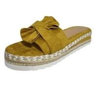 Keusn платформа клин сандал за жени Отворен пръст тъкани плоски плажни обувки Плъзнете върху сандали лък женски сандали жълт размер 9.5-10