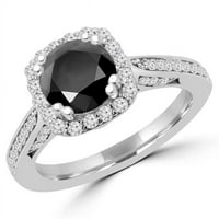 MD170294- 2. CTW Кръгъл черен диамантен хало за годежен пръстен в 18K бяло злато - размер 5